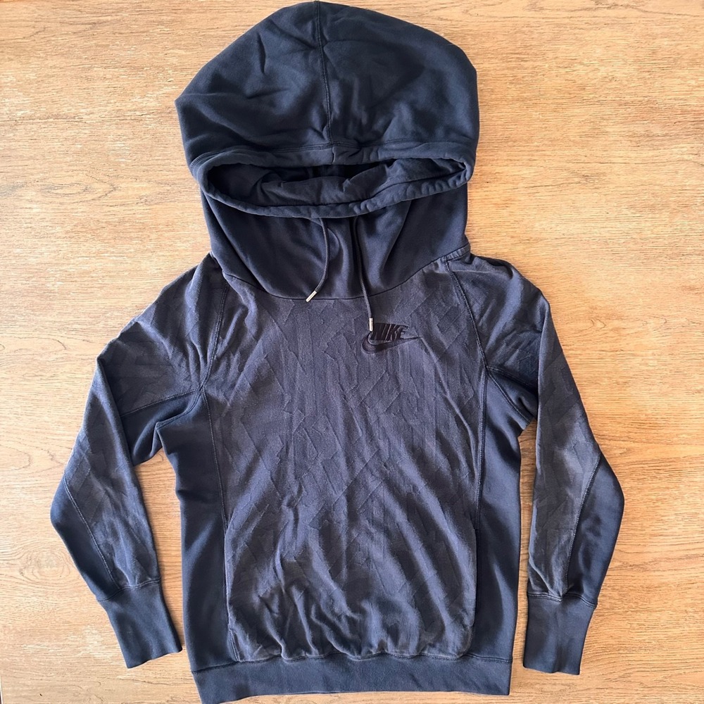 Nike Jacquard Rally Funnel‎ Neck Hoodie Sweatshirt-Black Pullover-Women's Size S
